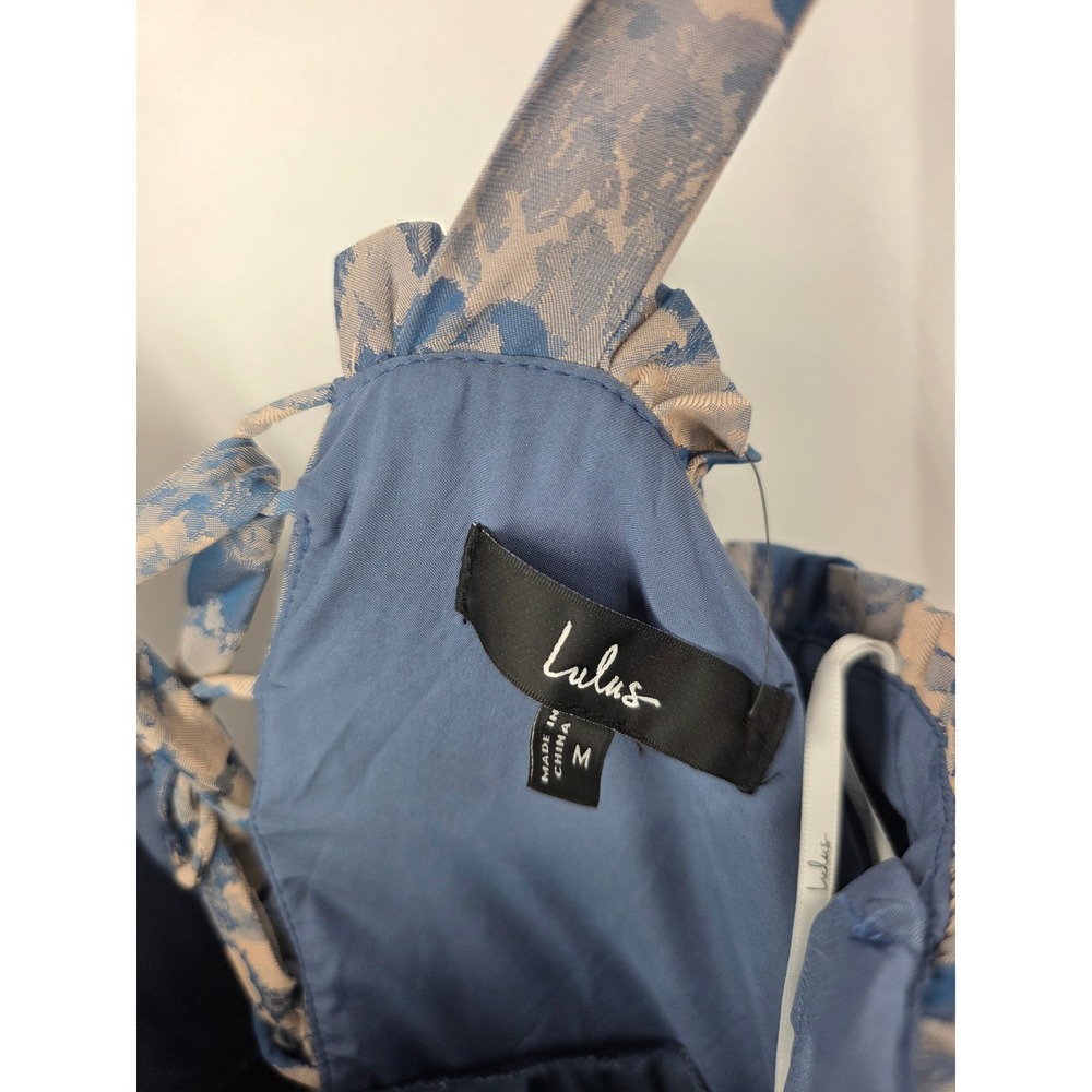 Lulus Lovely Bliss Blue Floral Jacquard Strapless Bustier Midi Dress Size Medium - Picture 8 of 10